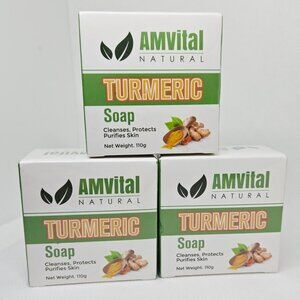 NEW SEALED 3 BARS AMVITAL NATURAL TURMERIC SOAP CLEANSES, PROTECTS, PURIFIES